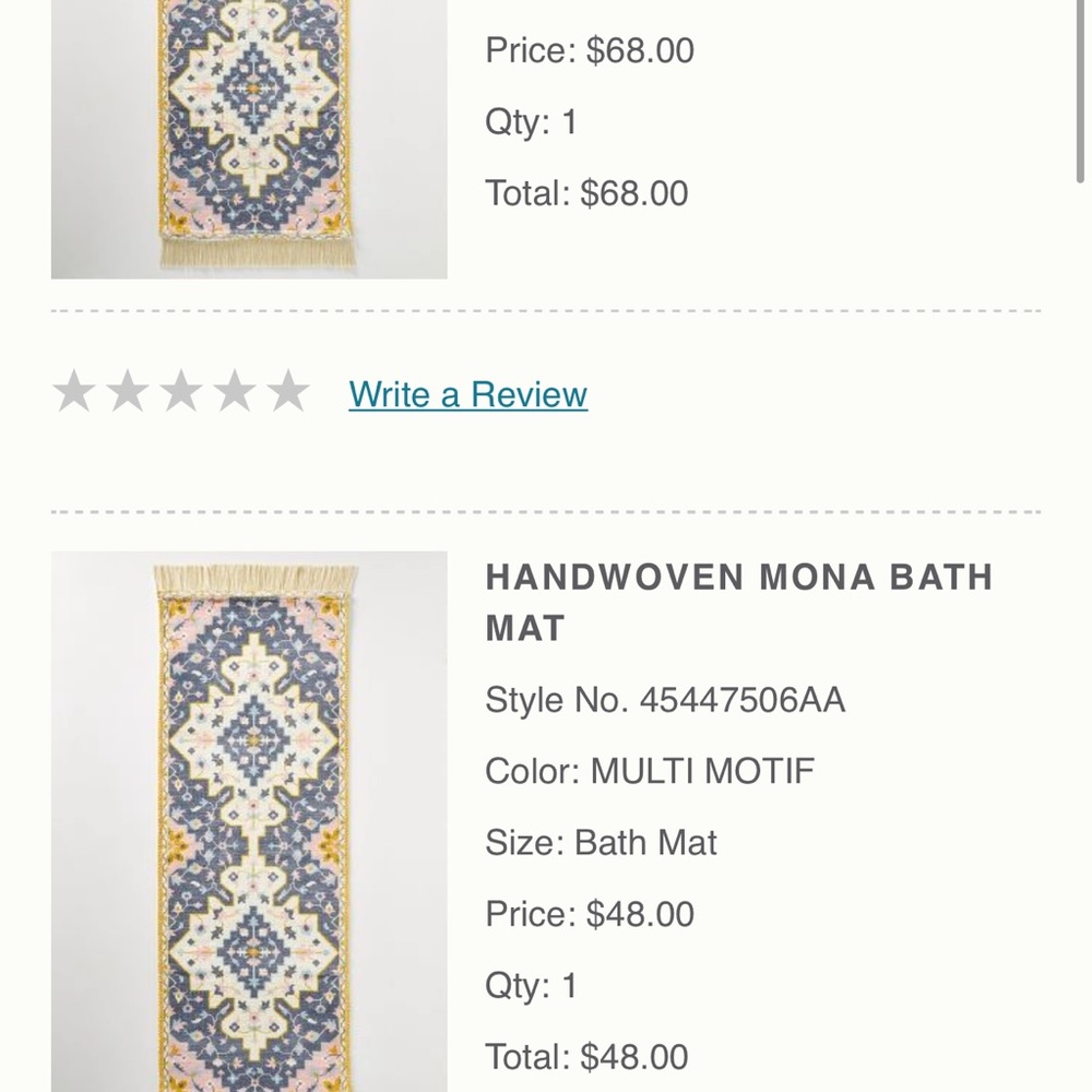 Anthropologie bath mat and runner.